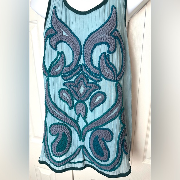Anthro DOLAN Acadia Embroidered Tank Top Scroll Paisley Teal Blue Green Textured - Picture 6 of 11